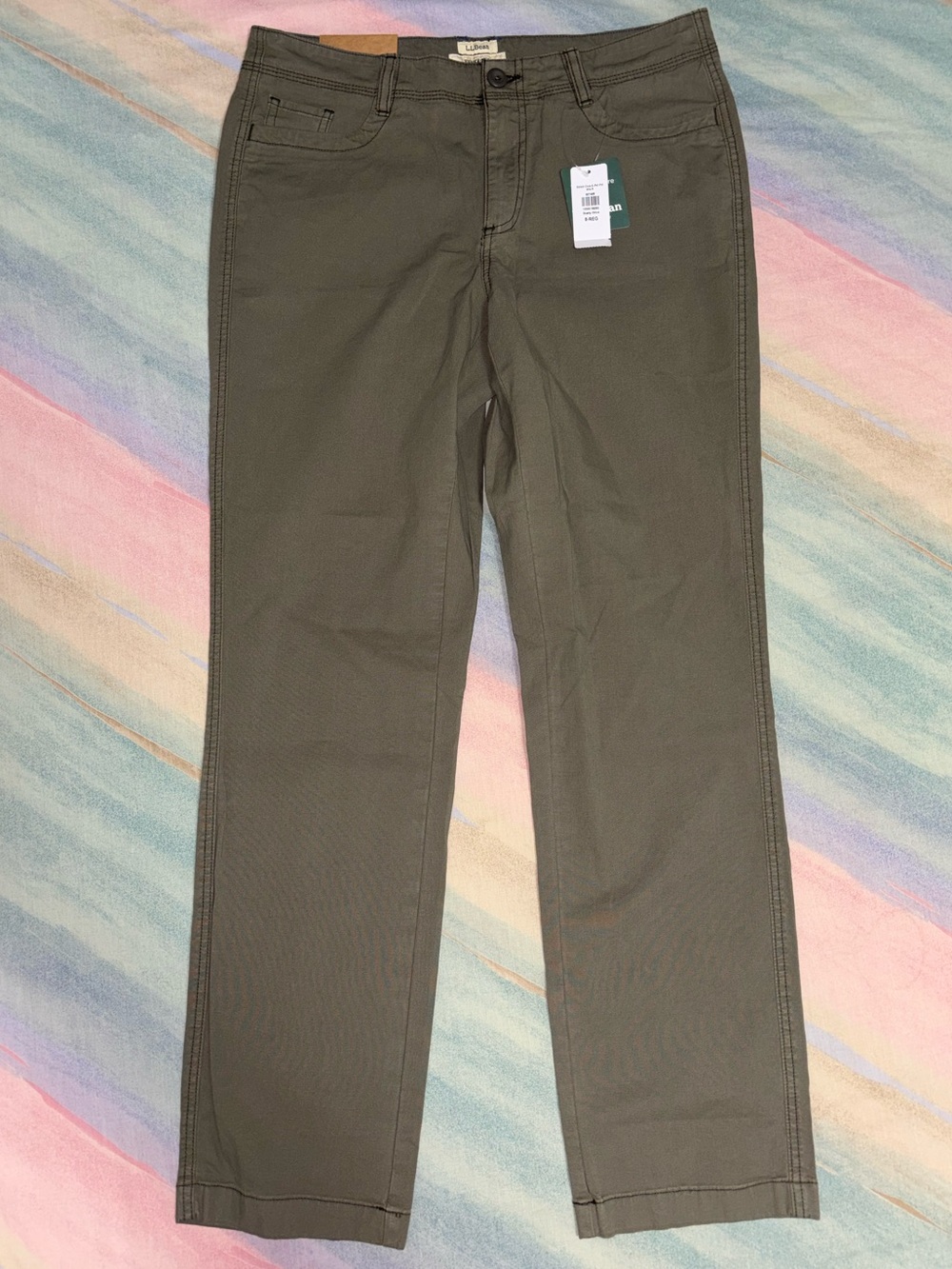 L.L.Bean women stretch twill straight-leg pants olive green size 8 favorite fit